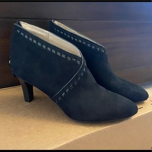 Ankle booties, black suede